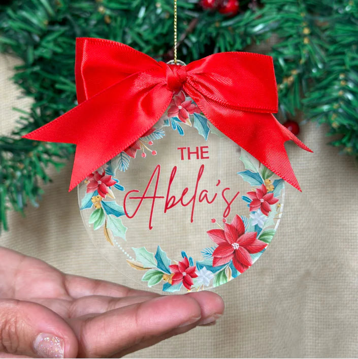 Acrylic Ornament - Poinsettia Wreath