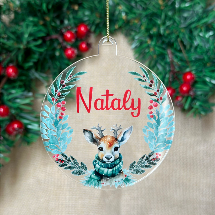 Acrylic Ornament - Deer Wreath