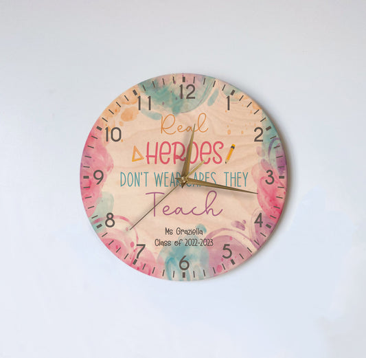Wooden Wall Clock - Watercolour