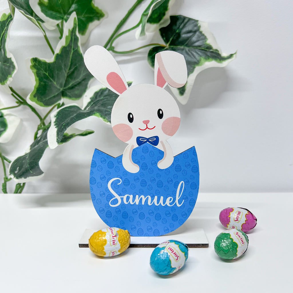 Standing Egg Shell Bunny - Blue