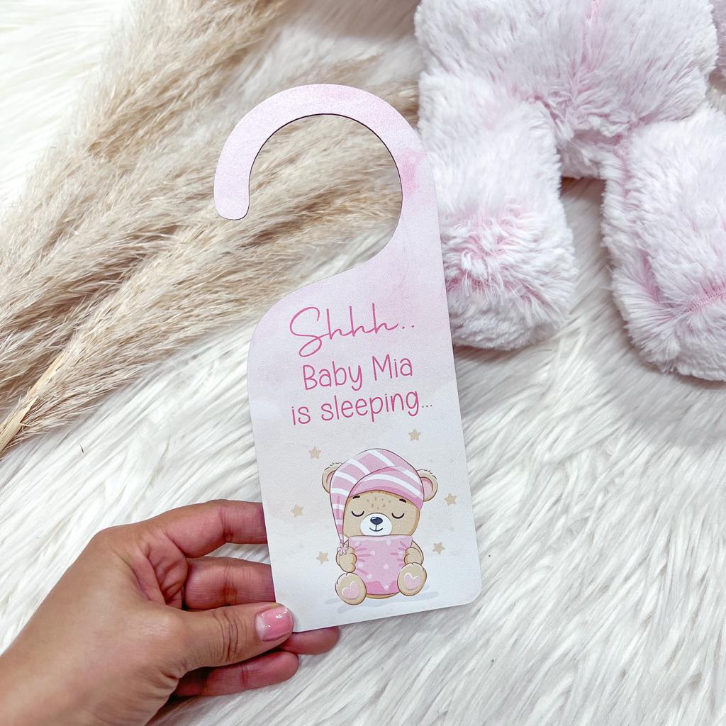 Nursery Door Sign - Little Bear Pink