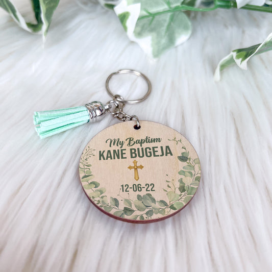Baptism Keychain - Green Leaves
