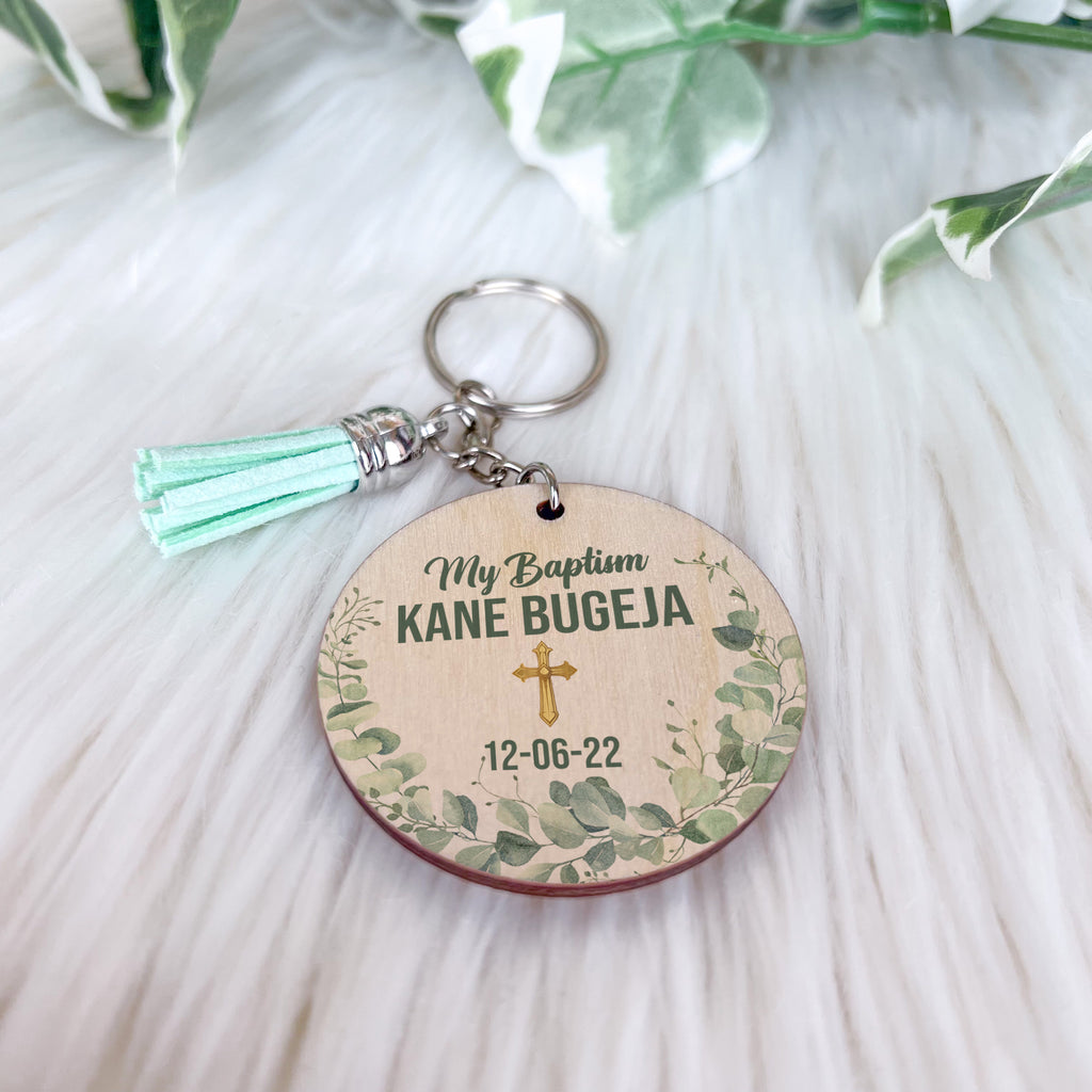 Baptism Keychain - Green Leaves