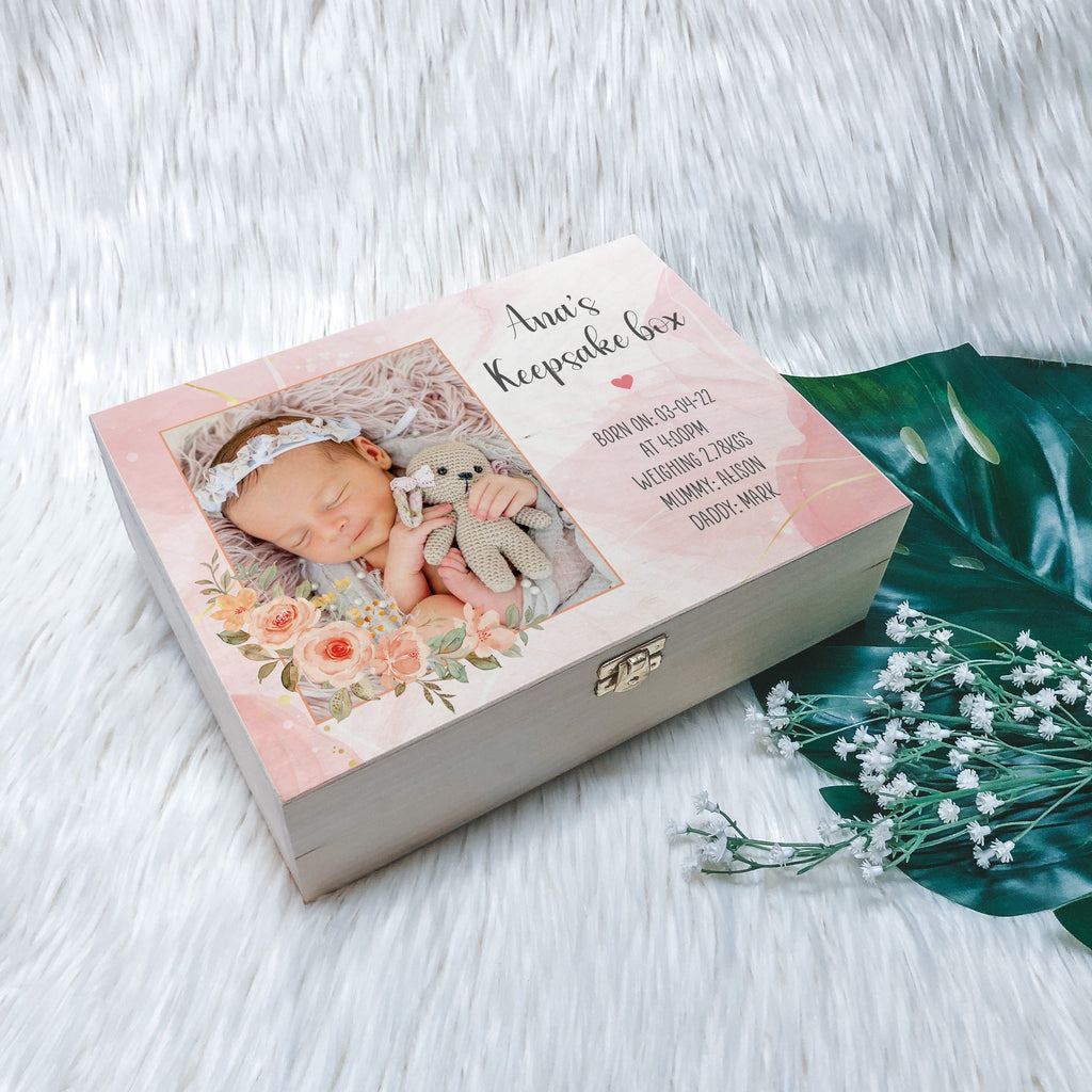 New Born Keepsake Box - Pink Floral