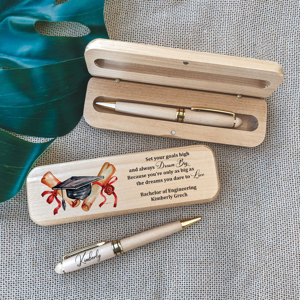 Graduation Wooden Pen + Case with quote