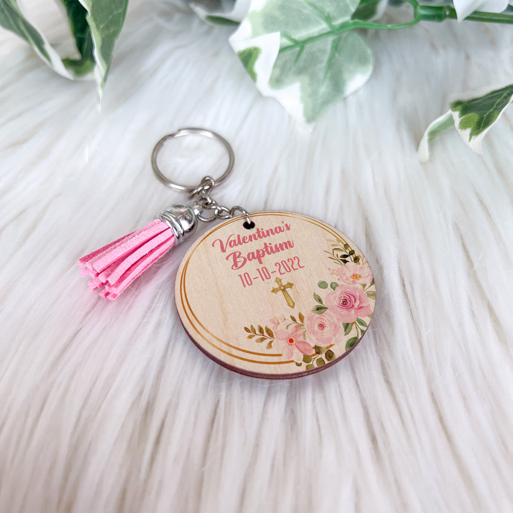 Baptism Keychain - Golden Floral Frame