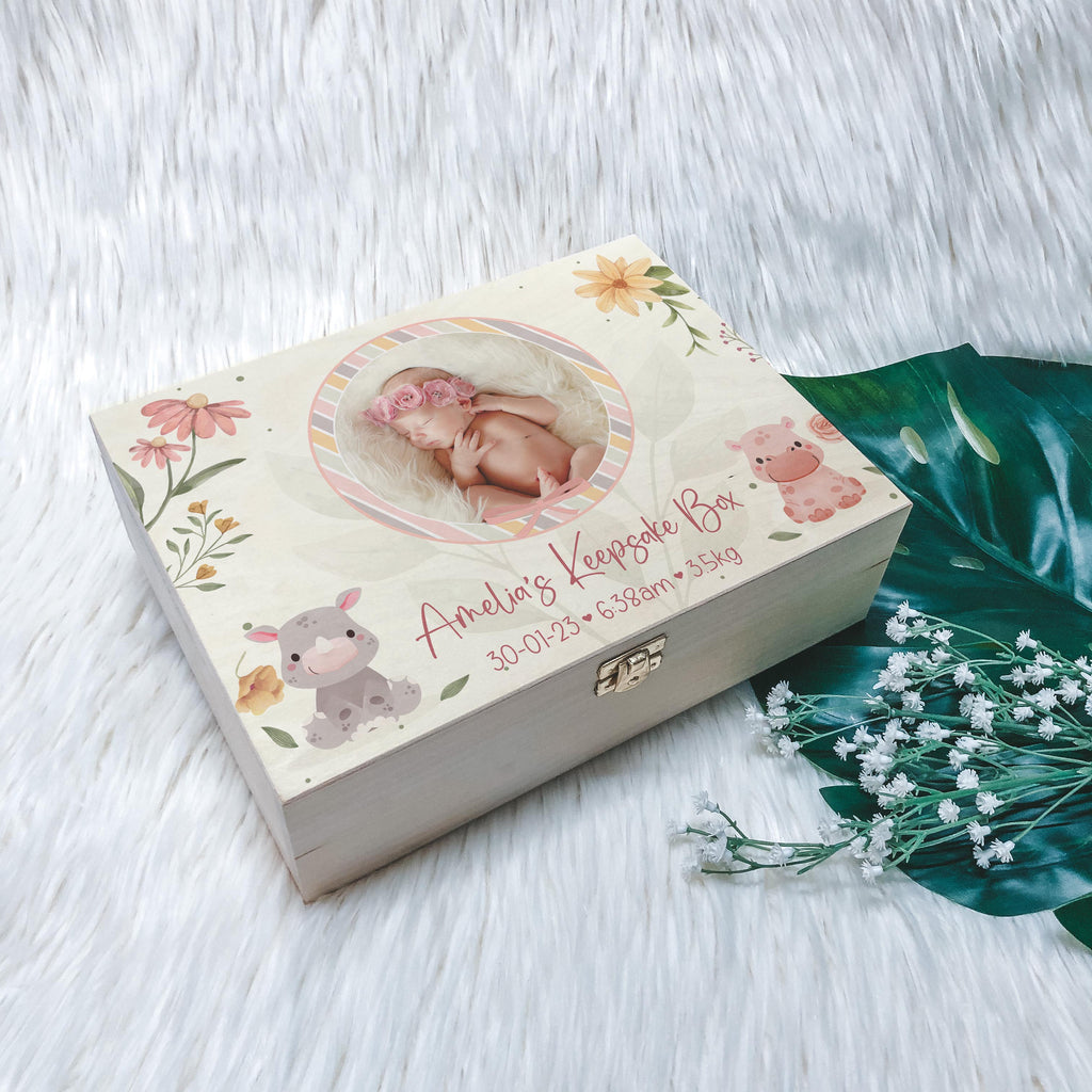 New Born Keepsake Box - Pink Safari